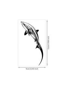 1 Pc Men's Black Dotwork Thresher Shark Temporary Tattoo Stickers, Vertical Stippled Realistic Ocean Shark Waterproof Large Body Stickers For Arm Rib Back Shoulder Decor - Black - View 6