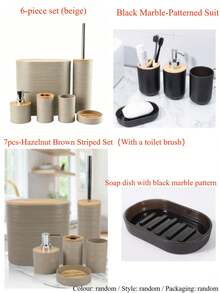 7/6/4/1pc Premium Hazel Brown Horizontal Stripe Bathroom Accessories Set, Modern Luxury Travel Bathroom Accessories Set, Minimalist Solid Color Bathroom Toiletries Set - Reusable, Easy To Clean, Waterproof And Rust-Proof, Includes Toothbrush Holder, Lotion Bottle, Mouthwash Cup, Toilet Brush, Toilet Brush Holder, Soap Dish, Trash Can, Suitable For Bathroom, Living Room, Kitchen Countertop Decoration - Multicolor - View 11