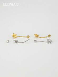 1pc S925 Sterling Silver 20G Polished Five-Petal Flower Belly Button Stud, 14K Gold Plated, Unisex Piercing Jewelry, Suitable For Daily Wear - Multicolor - View 4