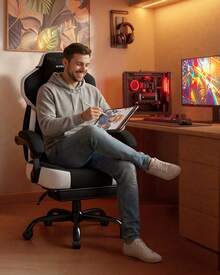 Fabric Gaming Chair With Footrest, Ergonomic Computer Desk Chair With Pocket Spring Cushion Home Office High Back Support Lumbar Support Heavy Duty Wide - Black - View 2