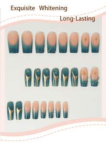 24 Stück romantische 3D Gel Y2K Gold-Linie Edelstein Grün French Full Cover Press-On Kunstnägel Set mit Jelly-Kleber und Mini-Nagelfeile, geeignet für Frauen und Mädchen für den täglichen Gebrauch, Party, Shopping, Dating, DIY, Jelly-Kleber wird zufällig versendet - Verschiedenfarbig - Übersicht 3