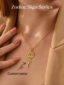 [Personalizzato] 1 pezzo Collana con ciondolo personalizzato con tema dei 12 segni zodiacali e 12 costellazioni, materiale in acciaio inossidabile, placcato oro, collana con nome della serie grafica zodiacale, regalo di gioielleria personalizzato, regalo di compleanno, regalo per le vacanze, regalo per amici, famiglia, regalo per lei - Multicolore - Visualizzare 2