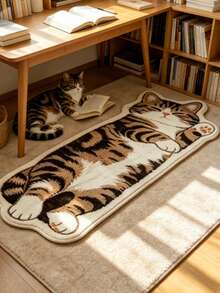 1pc Cat Long Strip Pattern Bedroom Decor Rug, Decorative Rug, Bedroom Decor, Small Rug, Rug, Home Decor, Living Room Rug, Living Room Small Rug, Bedroom Rug, Living Room Home Decor, Outdoor Rug, Washable Rug - Multicolor - View 3