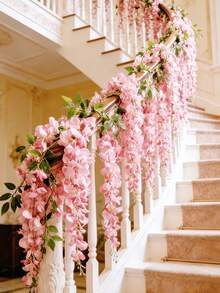 1/2pcs Artificial Wisteria Vine, Durable Plastic Faux Wisteria Flower Garland Hanging Decor, Suitable For Year-Round Wedding Decoration, Indoor/Outdoor Commercial Decoration - Multicolor - View 3