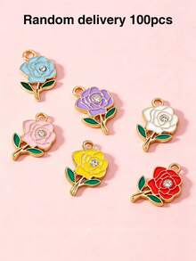 10/20/100PCS Rhinestone Rose Flower Pendant DIY Alloy Jewelry Accessories Earrings Necklace Charm Pendant Box Packaging Hanging Decoration - Rose - View 19