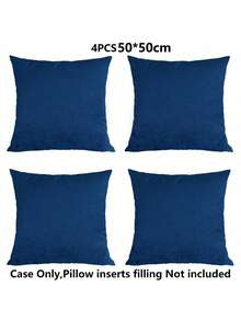 4 Piezas Funda De Almohada Agradable A La Piel De Felpa Corta De Color Sólido Simple Sin Relleno - Azul Marino - Ver 8