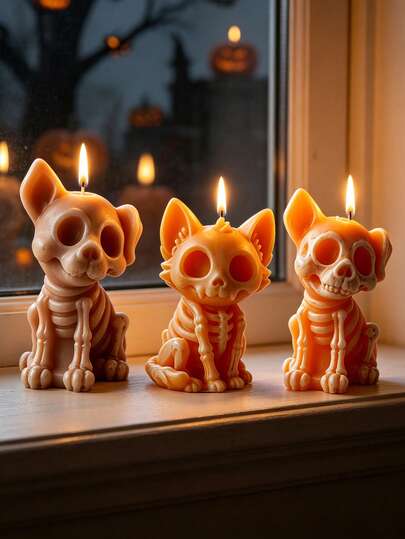 1pc Skull Cat Dog Scented Candle, Halloween Skeleton Kitten Puppy Aromatherapy Candle, DIY Animal Skeleton Atmosphere Ornament For Home Decor, Photo Prop & Holiday Party Gift Candles