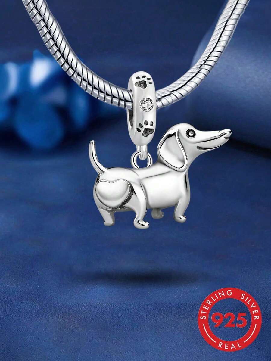 1件925纯银微笑腊肠犬吊坠,适合女士手链、手镯DIY饰品制作和日常装饰,女孩装饰饰品 - 微笑臘腸狗 - 查看 1