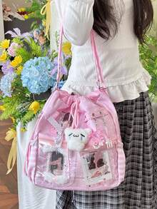 1 buah Tas Ita Gaya Jepang Baru, Modis, Kasual, Lucu, Manis, Motif Polkadot, Tali Serut, Kapasitas Besar, Ringan, Nilon, Multifungsi, Tas Bahu/Selempang/Ransel untuk Anak Perempuan, Belanja Sehari-hari, Bepergian, Pesta, Liburan, Hadiah - MultiWarna - View 13