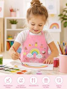 Customized Kids Apron With Name - Personalized Rainbow Art Apron, Suitable For Cooking, Baking, Painting, Cute Summer Camp And Back To School Gift - Multicolor - View 5