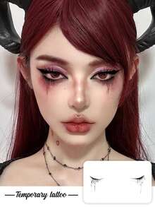 1pc Dark Style Dripping Tears Eyeliner Pattern Temporary Tattoo Sticker, Realistic Fake Tattoo Design, Suitable For Daily Bachelorette Party Favors, Music Festivals, Gaming, Graduation Gifts,Halloween, Lasts 3-5 Days - Black - View 1