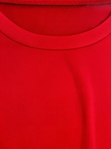 大码女式休闲夏季日常通勤纯色圆领短袖上衣搭配高腰口袋阔腿裤套装，优雅红色 - 紅色 - 查看 9