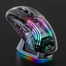 AULA SC630Pro Transparent Wireless Mouse Tri-Mode 2.4G Bluetooth Wired Gaming Mouse With Magnetic Charging Dock RGB Backlight Original AULA Office Game Mouse - View 2