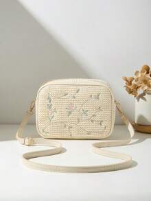 Fashion Fabric Women's Shoulder Crossbody Bag, Multi-Color Floral Small Square Bag - Beige - View 2
