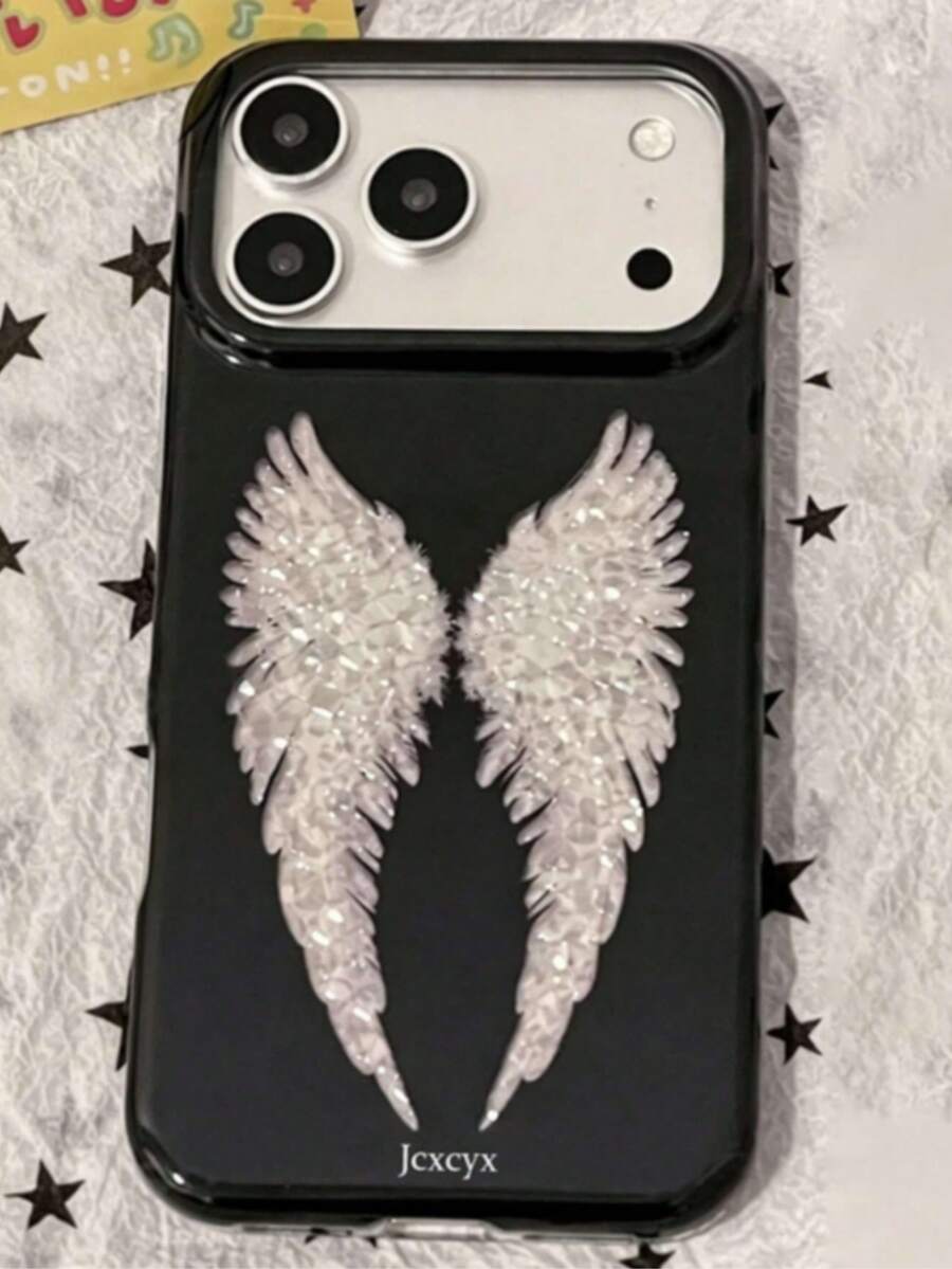 Y2K 時尚可愛亮片暗黑天使翅膀保護手機殼,適用於 iPhone 17 Pro Max 17 Pro 17 16 Pro Max 16 Pro 16 15 Pro Max 15 Pro 15 14 Pro Max 14 Pro 14 13 Pro Max 13 Pro 13,復古少女風防震軟殼後蓋 - 黑翅膀 - 查看 1