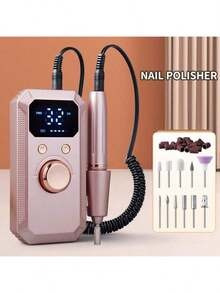 Portable Rechargeable Electric Nail Drill Machine, LED Display Nail Polisher Set With Multiple Grinding Heads, Forward & Reverse Rotation, Manicure Pedicure Nail Art Tools For Home & Salon Use - A - View 13