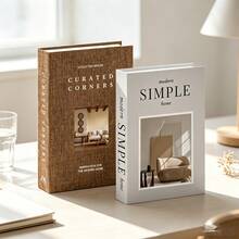 2pcsHome Decor Books - Set Of 2 Fake Books For Decorating Bookshelves, Coffee Tables, Stackable Shelf Decor Faux Books - Fake Book Boxes For Holiday Decor - Modern Neutral Design Fits Any Home Aesthetic - Biscuit - View 9
