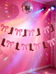 1 Set Pink Western Cowboy Party Banner, Disco Cowgirl Party Backdrop Hanging Decoration Garland, Western Cowboy Theme Baby Girl Birthday Photography Prop, Baby Shower Decoration, Mudguard Decoration, Wedding Decoration, Baby Party Gift Bag Filler, Western Cowboy Birthday Party Supplies - Pink Cowboy Boots - View 2