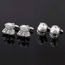 1 Pair Novelty Engine & Helmet Shaped Men's Cufflinks, Silver Plated Metal Shirt Cuff Buttons For Formal/Business/Party - Silver - View 2