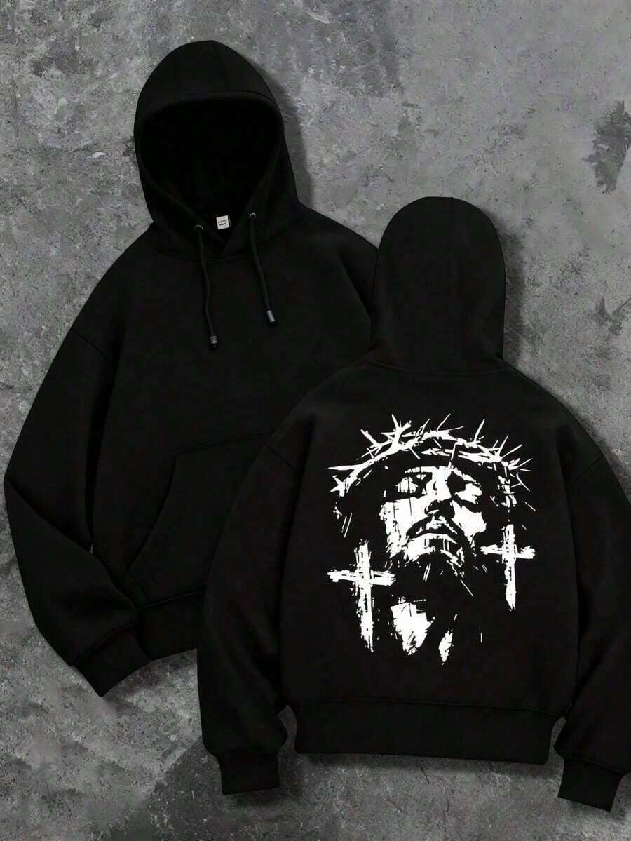 Sudadera con Capucha para Hombre con Estampado de Calavera Negra - Estilo Urbano Casual, Perfecta para las Temporadas de Otoño e Invierno - Negro - Ver 1