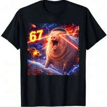 Camiseta Unisexo John Pork Fade Pig Haircut 67 Six SevenTuff Meme - Negro - Ver 1