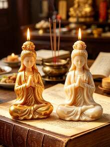 1pc 3D Zen Guan Yin Silicone Mold, Hands Joined Closed Eyes Prayer Buddha Statue Design, Flexible Reusable Easy Demolding, Suitable For Aromatherapy Candles, Aromatherapy Plaster, Resin Crafts Decor, Zen Meditation Desktop Home Decor, Buddha Birthday, Housewarming, Birthday Prayer DIY Handmade Gift - A - View 4