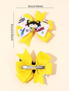 6/2pcs Colorful Back To School Hair Bows,Pencil Apple Litter Girl Bow Hair Clips,Fabric Alligator Clips Cute Hair Accessories For Girls Gifts School - Multicolor - View 5