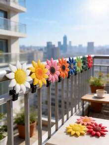8PCS Colorful Floral Wall Decorations Suitable For Gardens, Courtyards, Living Rooms, Bedrooms, Patios, And Balconies-No Electricity Required; Ideal As Outdoor Fence Art Or Gifts For Friends And Family. - Multicolor - View 2