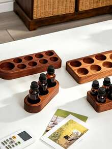 1PC Wooden Essential Oil Storage Rack, Multiple Wooden Storage Bases, Porous Wooden Storage Boxes, Suitable For Regular Storage In Multiple Scenarios, Suitable For Desktop Storage, Beauty Storage, Essential Oil Storage. - View 8