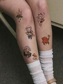 1pc Cute Cartoon Anime Girl & Animal Multi Combo Pattern Temporary Tattoo Sticker, Realistic Fake Tattoo Design, Suitable For Daily Bachelorette Party Favors, Music Festivals, Gaming, Graduation Gifts, Lasts 3-5 Days - Multicolor - View 3