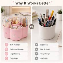 1pc 360° Rotating Pen Holder Storage Box, Suitable For School And Kindergarten Children's Desks, Divided Compartments For Organization - Multicolor - View 4
