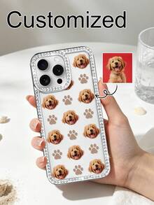 1pc Personalized Paw Print Pattern Customized Pet Design Anti-Hair Shedding Electroplated Shiny Rhinestone Minimalist Phone Case, Compatible With IPhone 17/Air/17pro/17promax/16/15/14/13/12/11 And Other Models, Suitable As A Gift For Friends And Others - Silver - View 2