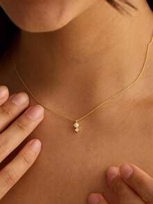14K Gold Plated Round Pearl & Zirconia Necklace & Earrings Set, Elegant & Fashionable, Hypoallergenic, Perfect Gift For Women - Gold - View 2