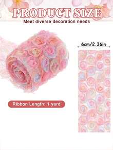 Floral Lace Ribbon Trim With Embroidered Rose Pattern, Perfect For Sewing, Wedding Dress Making, Gift Wrapping, DIY Hair Accessories And Bridal Wedding Decoration. Pink Rose. - Multicolor - View 6