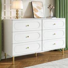 Chest Of Drawers In A Modern, Simple Style/Drawer Cabinet Made Of MDF And Chipboard/Large Chest Of Drawers With 6 Drawers, Versatile Uses/Suitable For Living Room And Bedroom - 白色 - 查看 3