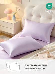 Bộ 2 vỏ gối satin cao cấp, mềm mại và thoáng khí, chống nhăn, nhẹ nhàng cho tóc và da, cải thiện chất lượng giấc ngủ, không bao gồm ruột gối, màu tím nhạt, đạt chứng nhận Oeko-Tex. - Khoai môn tím - Xem 2