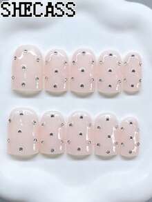 Shecass 10pcs Handmade Press-On Nails, Short Length, Suitable For Summer Vacation And Graduation Party - Multicolor - View 1