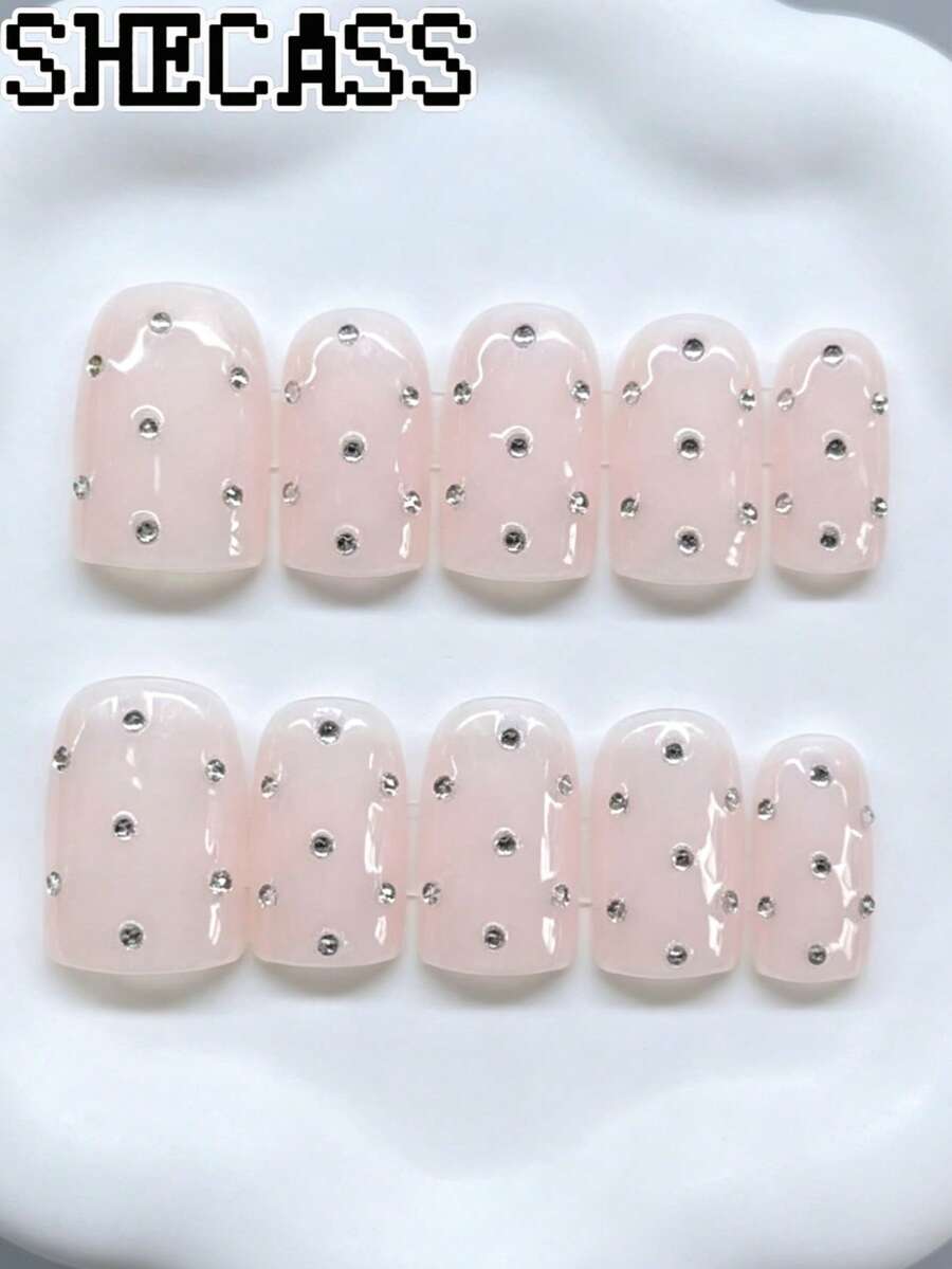 Shecass 10pcs Handmade Press-On Nails, Short Length, Suitable For Summer Vacation And Graduation Party - Multicolor - View 1