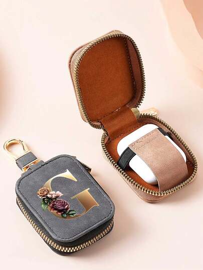 Portable Letter Pattern Earphone Storage Protective Bag With Gold 26 Letters A-Z Pattern PU Faux Leather Organizer Bag Zipper Pouch Shockproof Dustproof Portable Earphone Storage Bag Suitable For Bluetooth Earphones Universal Protective Case With Mesh Pocket And Keychain Minimalist Design Travel Accessory Elegant Jewelry Suitable For Daily Commute Shopping Travel And Outdoor Vacation Bag Charm Accessory Suitable For Men And Women Ideal Gift For Friends Family Couples Anniversary Birthday