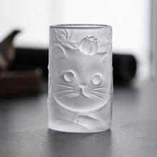 Cute Cat & Persimmon Pattern Glass Cup, Creative Personalized Kung Fu Tea Cup For Home Use - Transparent - View 1