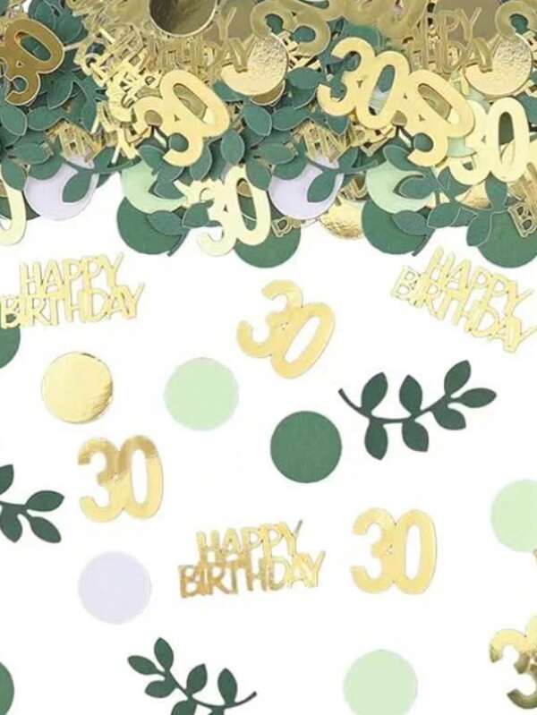 100pcs Grey Green Happy Birthday Confetti, Birthday Table Decoration Scattered Confetti, Birthday Cake Confetti, Green Gold Foil Confetti Decoration For Birthday Party, 18th, 30th, 40th, 50th, Happy Birthday