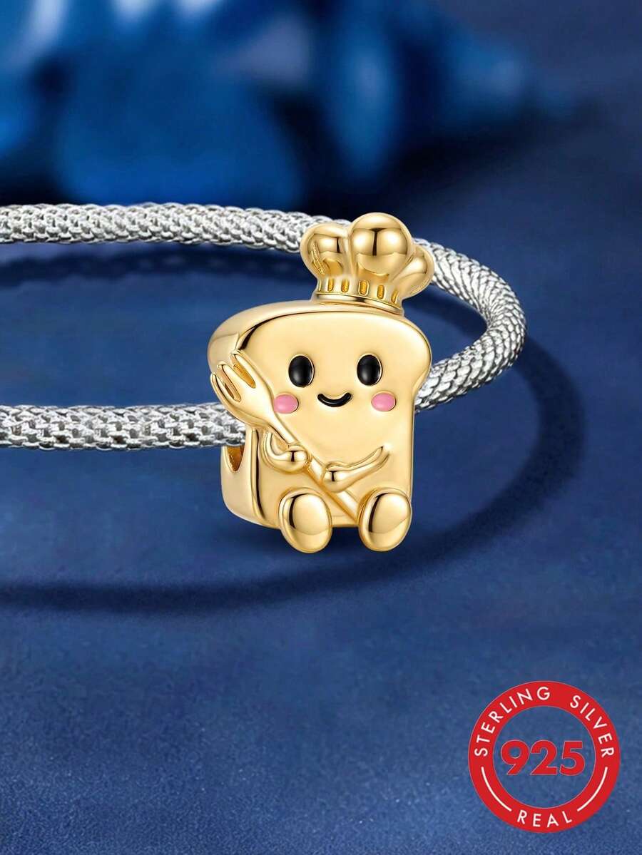 1个925纯银面包吊坠,适合女性DIY手链饰品 - 款式4 - 查看 1