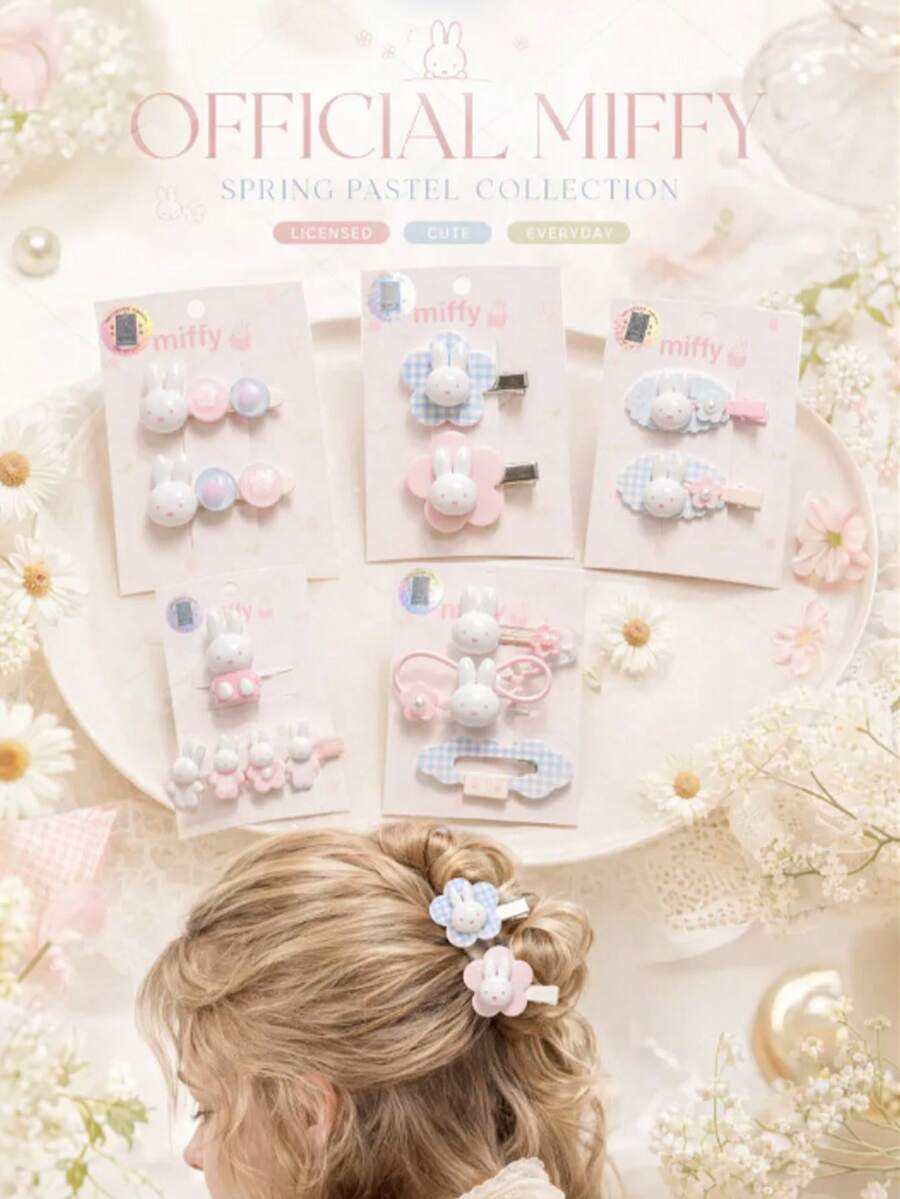 MIFFY Official Cute Kawaii Cream Style Rabbit Hair Clip, Pearl Flower No Trace Bang Side Barrette, Sweet Girly Versatile Hair Accessory For Women Girls, 2026 Viral Tk Ins Daily Hairstyle Decor Lovely Gift Limited Edition