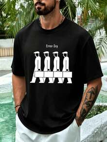 Error Try Graphic Herren T-Shirt, schwarz, Rundhalsausschnitt, lockere Passform, Street Hip-Hop, Relaxed Fit, einzigartiger Grafikdruck - Schwarz - Übersicht 1