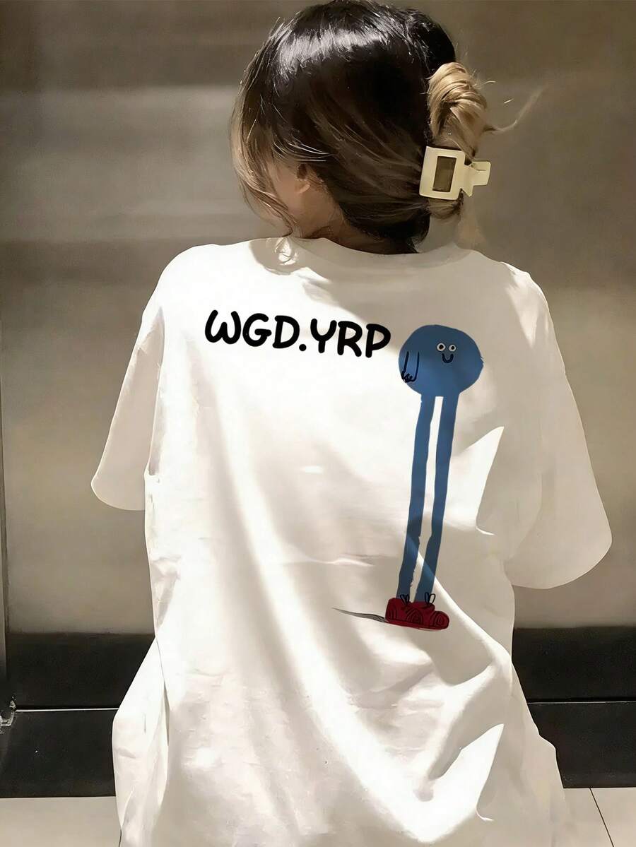 Women's Fashion Summer Loose Cartoon Print Short Sleeve T-Shirt Casual White - White - View 1