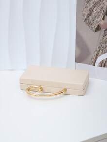 Women's Evening Clutch Bag, Rectangular Hard Shell Clutch, Spiral Curved Gold Top Handle, Detachable Crossbody Chain, Suitable For Dinner Date Cocktail Party Wedding - White - View 9