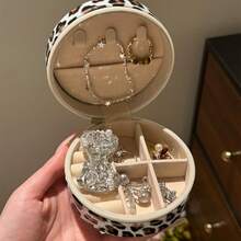 1件豹紋便攜式珠寶收納盒 手拿飾品耳環戒指儲物盒 精緻小項鍊盒 - 白色圓形 - 查看 10