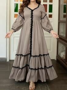 Women's Spring/Autumn Elegant Fashion Long Sleeve Minimalist A-Line Dress - Khaki - View 3