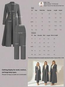 女款春夏/秋冬優雅通勤兩件套，軍綠色長版收腰復古英式雙排扣設計西裝外套搭配簡約休閒直筒長褲 - 灰色9 - 查看 6