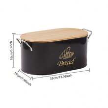 Myrothcane Oval Metal Bread Box With Bamboo Lid And Side Handles, Large Capacity Kitchen Countertop Bread Storage Bin, Farmhouse Style Bread Freshness Container, White And Black Optional Food Storage Canister - Black and White - View 15